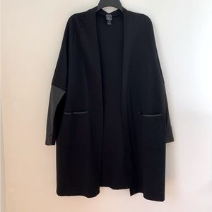 Clara Sun Woo Faux Leather Sleeves Long Cardigan Jacket